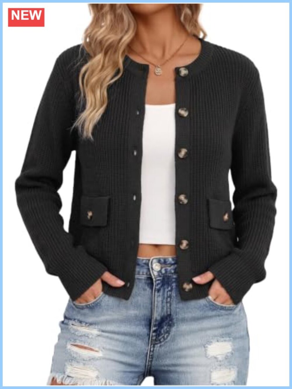 Womens Knit Cardigan Sweater Long Sleeve Button Down Open Front Crop Jacket